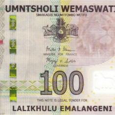 SWAZILAND █ bancnota █ 100 Emalangeni █ 2017 █ P-42 █ Serie AA █ POLYMER █ UNC