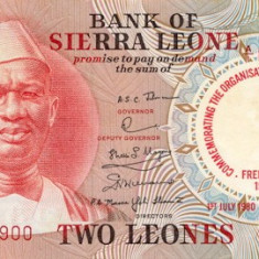 SIERRA LEONE █ bancnota █ 2 Leones █ 1980 █ P-11 █ COMEMORATIV █ UNC necirculata