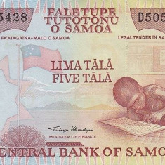 SAMOA █ bancnota █ 5 Tala █ 2002 █ P-33a █ UNC █ necirculata