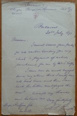 Scrisoare olografa Franklin Peixotto, 1871, consulul american, B&#039;nai B&#039;rit
