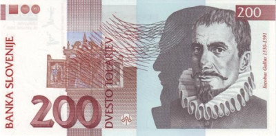 SLOVENIA █ bancnota █ 200 Tolarjev █ 2001 █ P-15c █ UNC foto