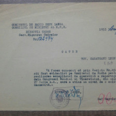 Adeverinta/ Comitetul de Radio de pe langa Consiliul de Ministri RPR, 1953