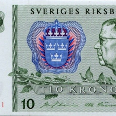 SUEDIA █ bancnota █ 10 Kronor █ 1984 █ P-52e █ UNC necirculata