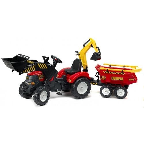 Tractor Powerloader Rosu cu Cupa Functionala, Excavator, Remorca, Grebla si Lopata - VV25787 Tractor Powerloader Rosu cu Cupa Functionala, Excavator, Remorca, Grebla si Lopata - VV25787