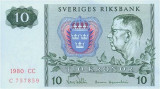 SUEDIA █ bancnota █ 10 Kronor █ 1980 █ P-52e █ UNC necirculata