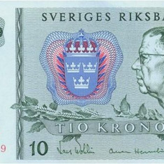 SUEDIA █ bancnota █ 10 Kronor █ 1980 █ P-52e █ UNC necirculata