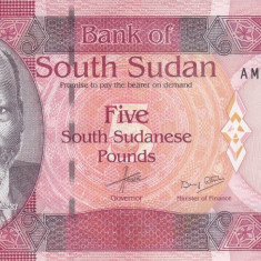 SUDAN DE SUD █ bancnota █ 5 Pounds █ 2015 █ P-11 █ UNC █ necirculata