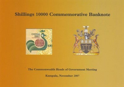 UGANDA █ bancnota █ 10000 Shillings █ 2007 █ P-48 CHOGM COMEMORATIV █ FOLDER UNC foto
