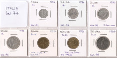 Italia Set 7A - 1, 2, 5, 10, 20, 20, 50 Lire 1954/91 foto