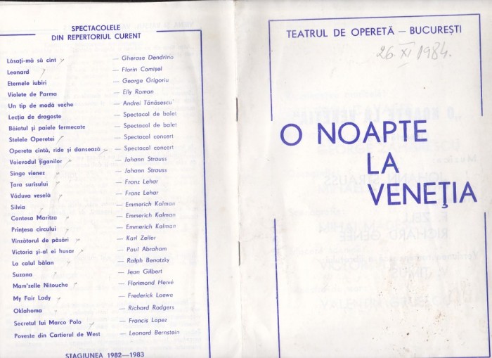 bnk rev Teatrul de opereta Bucuresti 1984 - O noapte la Venetia