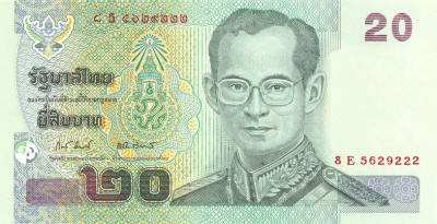 THAILANDA █ bancnota █ 20 Baht █ 2003 █ P-109 █ semnatura 81 █ UNC necirculata foto
