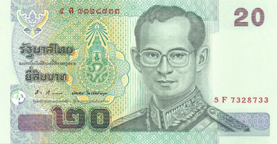 THAILANDA █ bancnota █ 20 Baht █ 2003 █ P-109 █ semnatura 83-2 █ UNC necirculata foto
