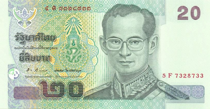 THAILANDA █ bancnota █ 20 Baht █ 2003 █ P-109 █ semnatura 83-2 █ UNC necirculata