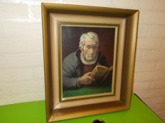 CITITORUL , pictura in ULEI pe PANZA semnata Sjogren , inramata , tablou foto