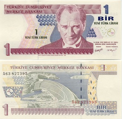 TURCIA █ bancnota █ 1 Yeni Lira █ 2005 █ P-216 █ UNC █ necirculata foto