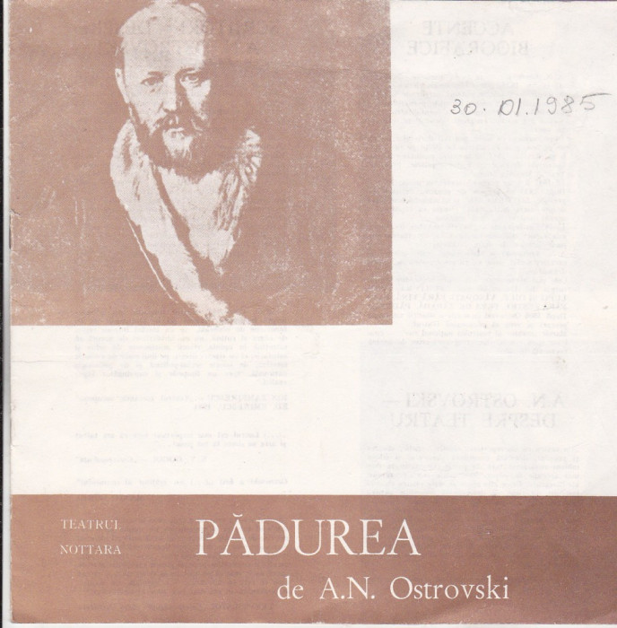 bnk rev Program Teatrul Nottara 1985 - Padurea de A N Ostrovski