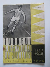 Rar! Program fotbal:Turneul international de juniori editia XV-a,Romania 1962 foto