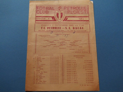 Program meci fotbal PETROLUL PLOIESTI - SC BACAU (17.09.1983) foto