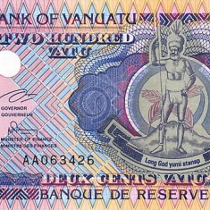 VANUATU █ bancnota █ 200 Vatu █ 1995 █ P-8a █ Serie AA █ UNC █ necirculata