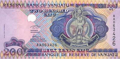VANUATU █ bancnota █ 200 Vatu █ 1995 █ P-8a █ Serie AA █ UNC █ necirculata foto