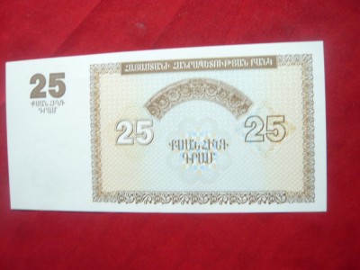 Bancnota 25 drami 1993 Armenia , cal.NC foto
