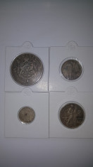Lot 4 Monede Argint Romania - 5 Lei 1880, 1 Leu 1914 , 2 Lei 1911, 50 Bani 1914 foto