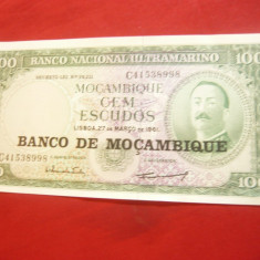 Bancnota 100 escudos 1961 Mozambic cu supratipar , cal.NC