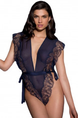 B472-44 Body elegant din chiffon si dantela, cu decolteu adanc in V foto