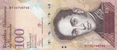 VENEZUELA █ bancnota █ 100 Bolivares █ 29.10. 2013 █ P-93g █ UNC foto