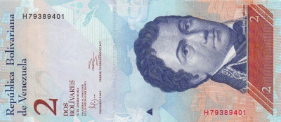 VENEZUELA █ bancnota █ 2 Bolivares █ 31.1. 2012 █ P-88d █ UNC foto
