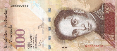 VENEZUELA █ bancnota █ 100 Bolivares █ 31.1. 2012 █ P-93e █ UNC foto