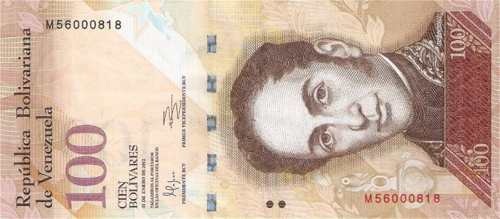 VENEZUELA █ bancnota █ 100 Bolivares █ 31.1. 2012 █ P-93e █ UNC