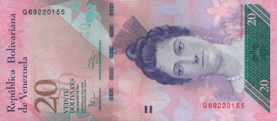 VENEZUELA █ bancnota █ 20 Bolivares █ 3.2. 2011 █ P-91e █ UNC foto