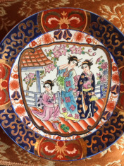 platou portelan oriental vechi realizat in relief cu air ?i culori deosebite stil Satsuma foto