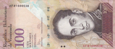 VENEZUELA █ bancnota █ 100 Bolivares █ 19.8. 2014 █ P-93h █ UNC foto