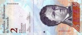 Bancnota Venezuela 2 Bolivares, 19.08.2014, P-88g, UNC, Bancnote Straine America
