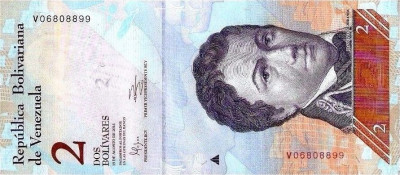 VENEZUELA █ bancnota █ 2 Bolivares █ 19.8. 2014 █ P-88g █ UNC foto