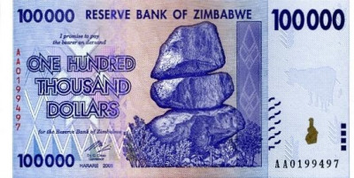 ZIMBABWE █ bancnota █ 100000 100.000 Dollars █ 2008 █ P-75 █ UNC █ necirculata foto