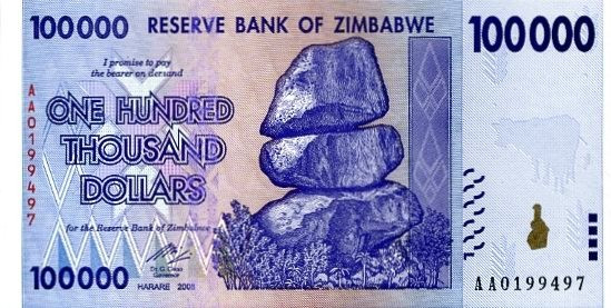 ZIMBABWE █ bancnota █ 100000 100.000 Dollars █ 2008 █ P-75 █ UNC █ necirculata