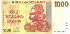 ZIMBABWE ? bancnota ? 1000 Dollars ? 2007 ? P-71 ? UNC ? necirculata foto