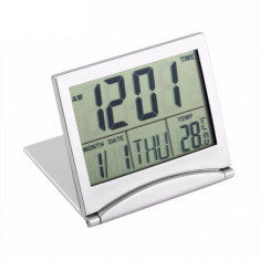 Termometru, ceas si calendar, digital, pentru interior, culoare argintiu foto