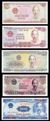 VIETNAM █ SET █ 200+500+1000+2000+5000 Dong █ 1987-1991 █ UNC █ necirculata foto