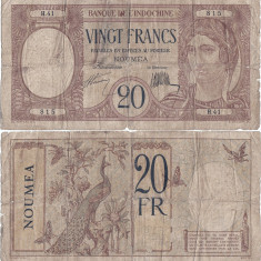 1929, 20 francs (P-37a) - Noua Caledonie! (CRC: 67%) (prezinta reparatie)