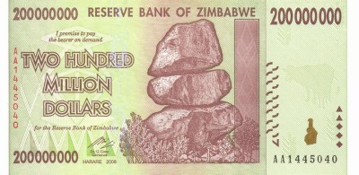 ZIMBABWE █ bancnota █ 200.000.000 Dollars █ 2008 █ P-81 █ UNC █ necirculata foto