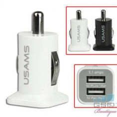 Incarcator Auto iPhone 6 USAMS Dual USB Negru foto