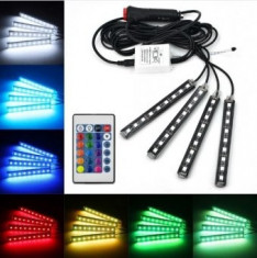 Set 4 benzi LED cu lumina ambientala auto RGB cu telecomanda foto