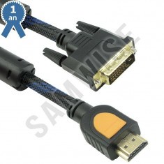 Cablu DeTech HDMI tata - DVI tata, 5m, Calitate superioara, Ferrite, Negru foto