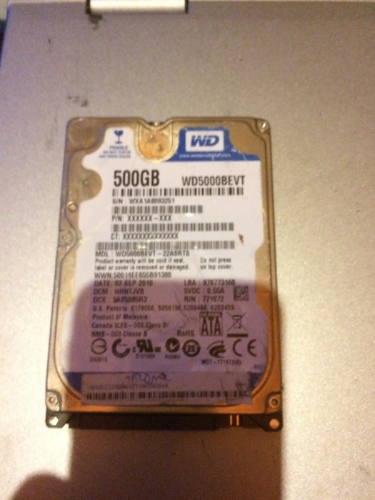 hard laptop WD - SATA - de 500 gb - pentru piese -