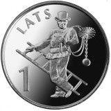 Letonia 1 LATS 2008 * Moneda * AUNC/UNC * Republica Latvijas * Coșarul * Colecție Numismatică