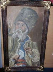 Pictura foarte veche,tablou pictat pe panza,portret Taranul Roman T GRATUIT foto